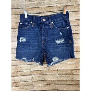 Free People Frayed Raw Hem Mid Rise Button Fly Jean Shorts Size 25